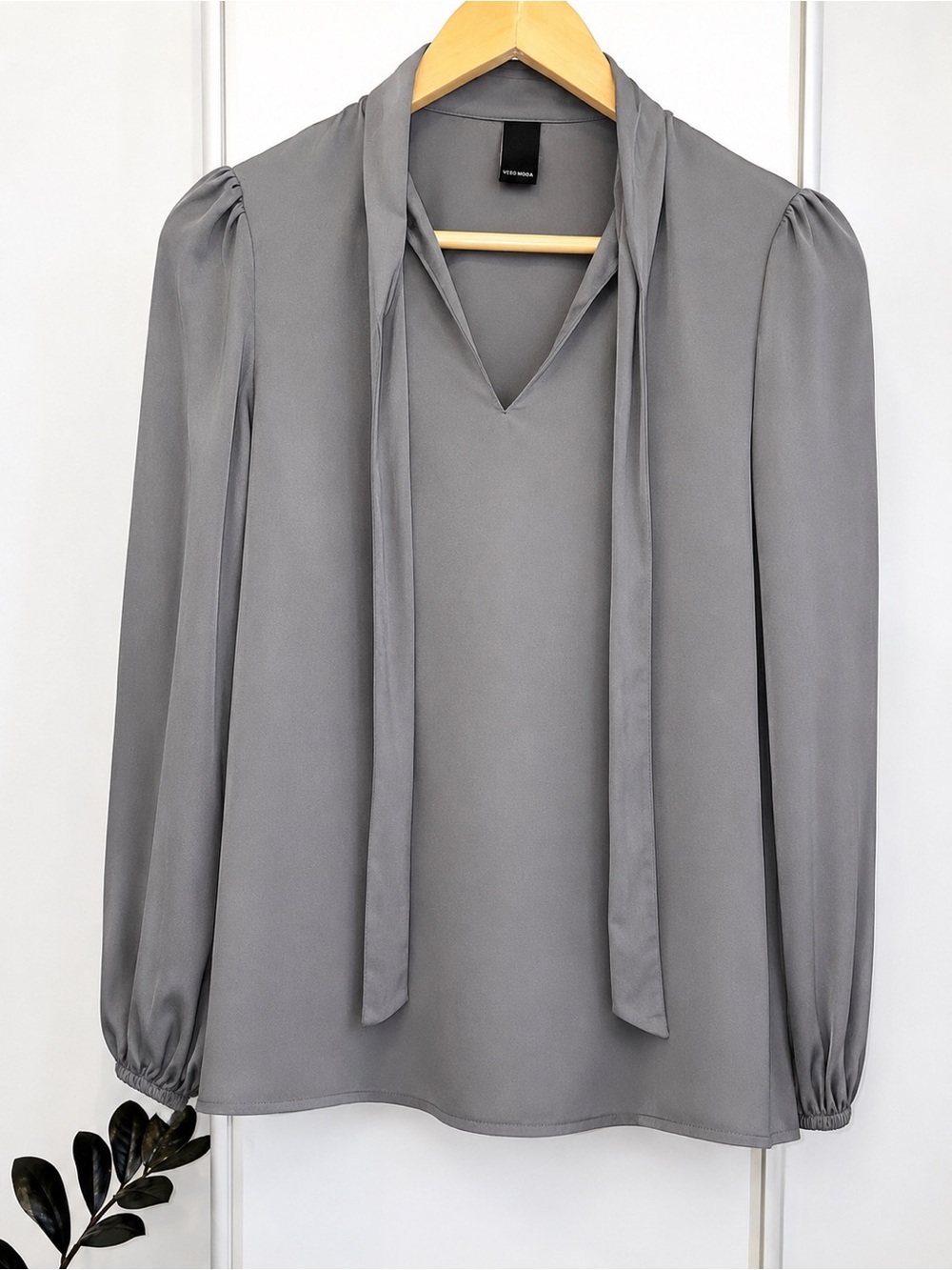 Vero Moda Grey Tie Neck Blouse